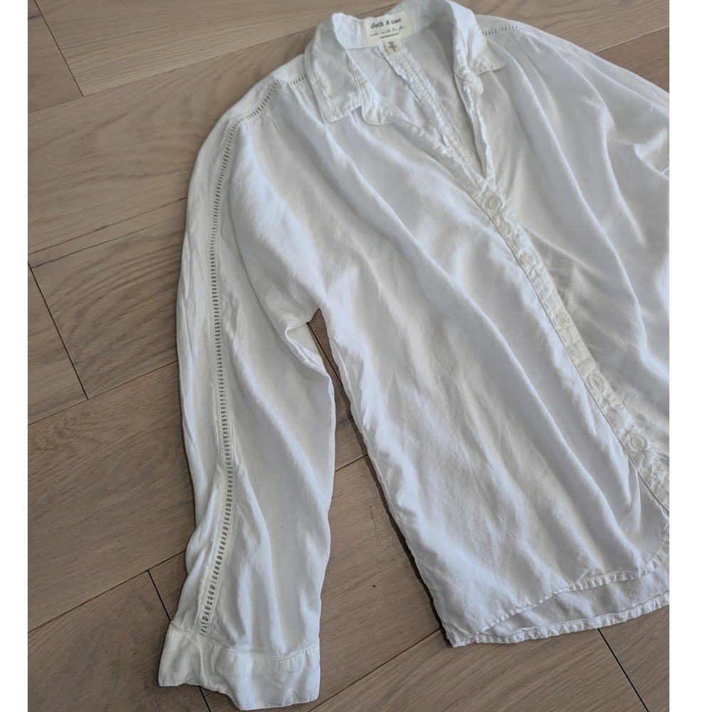 Cloth & Stone Anthropologie White Tencel Ladder Lace Shirt Small - Picture 8 of 14